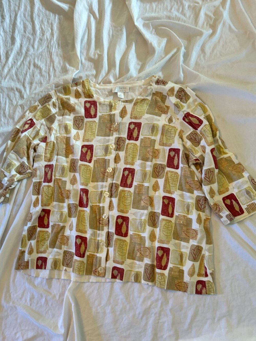 vintage womens 2x casual dress leaf fall autumn leaves button up sweater